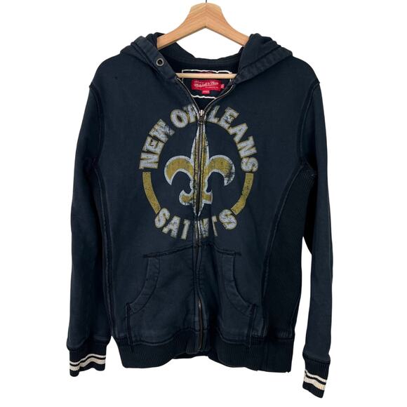 Mitchell & Ness New Orleans Saints Women's XL Distressed Full Zip Navy Hoodie - Picture 1 of 13
